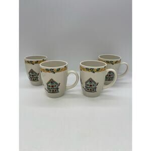 Thomson Pottery Birdhouse Set of 4 Coffee Mugs Cups